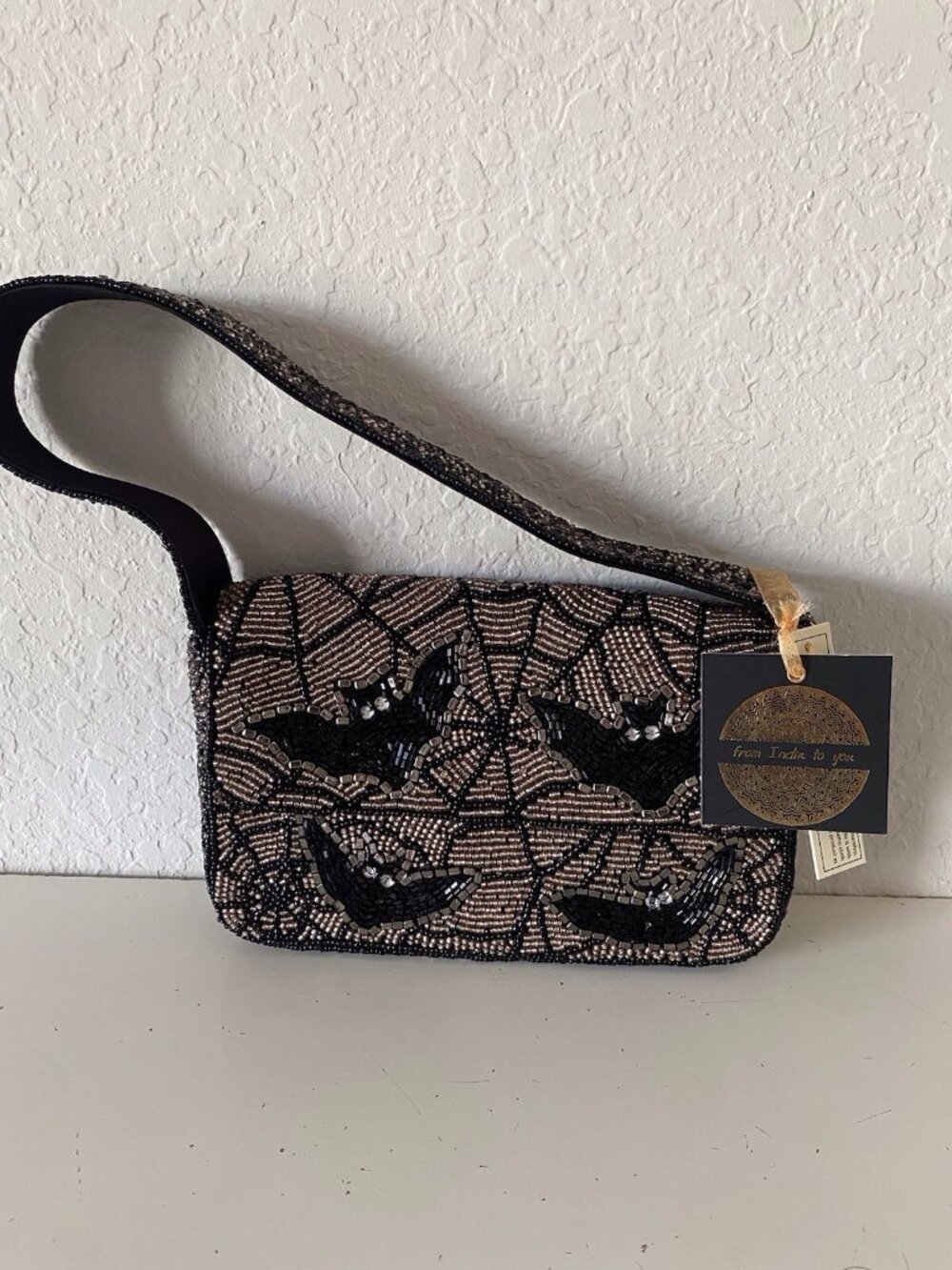 Handcrafted in India Halloween Bat Beaded Shoulder Bag Viral NEW
